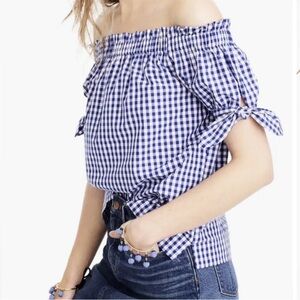 J. Crew Black Label Women’s size 6 Blue Gingham Off Shoulder Blouse